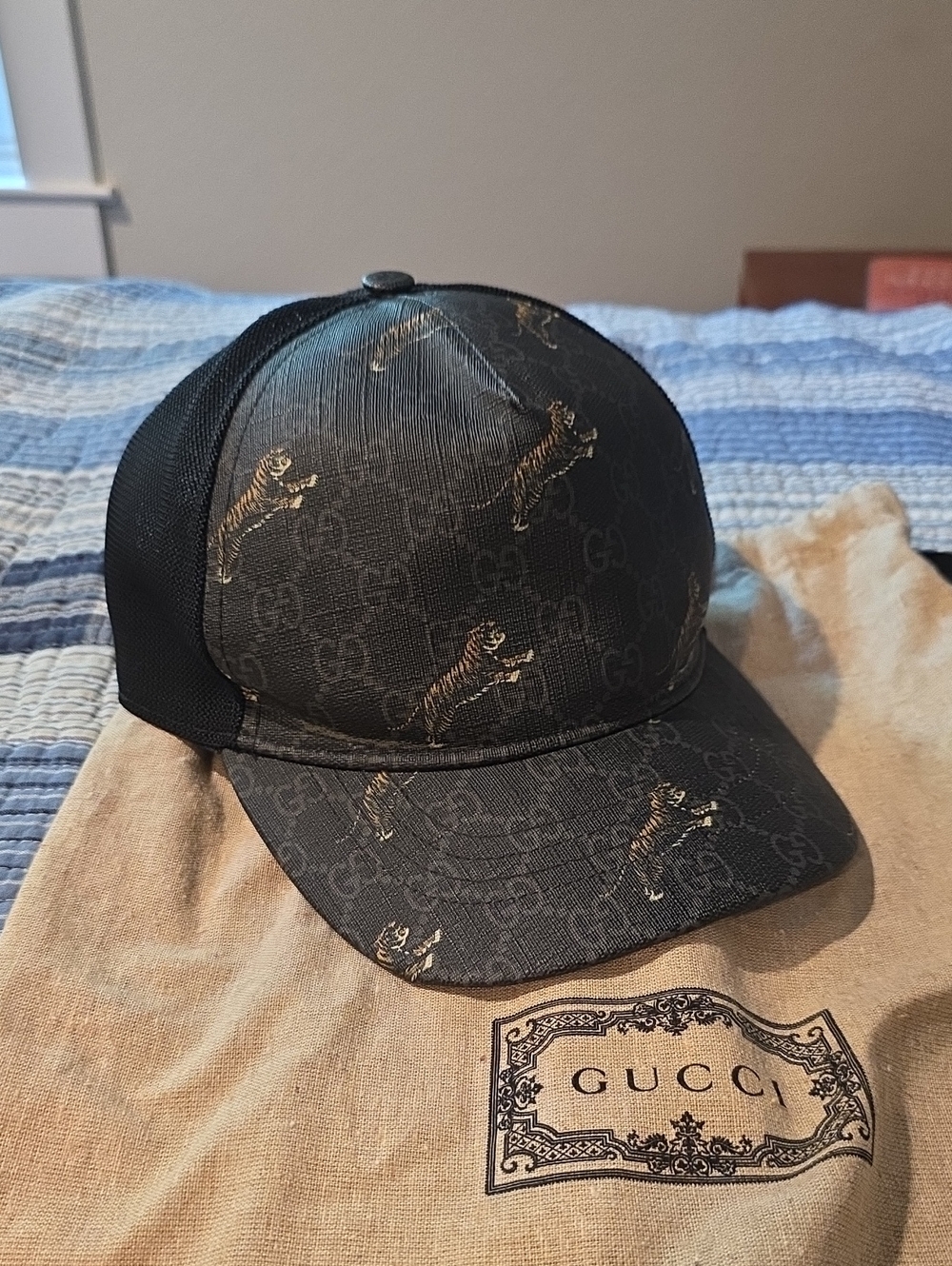 Canvas Coated Black GG Tiger Baseball Cap. XL 61CM adjustable. Clean W/ dustbag